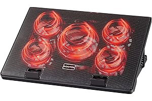 Kootek Laptop Cooling Pad, Laptop Cooler with 5 Quiet Fans for 12"-17" Computer PC Notebook Gaming Laptop Fan, Height Adjustable Laptop Cooling Stand Laptop Accessories, Red
