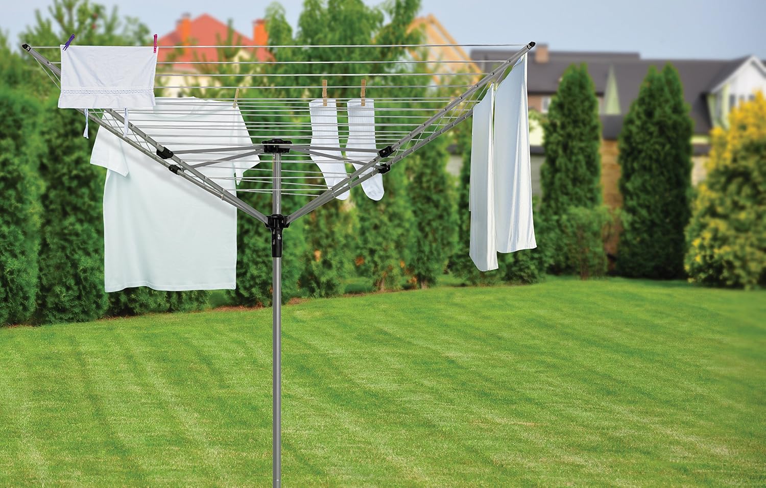 Vileda 4 Arm Rotary Dryer, Outdoor Clothes Airer with 45m washing Line, Silver - Image 4