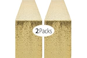 PUFOGU 2 Packs 12 x 72 inches Gold Sequin Table Runner, Glitter Runner for Birthday Party Supplies Decorations Wedding Bachelorette Holiday Celebration Bridal Shower Baby Shower