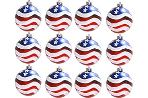 GEEK-M 12PCS Stars & Stripes Christmas Ball Ornaments 80mm Patriotic Theme Hanging Ball Ornaments Fourth of July Independence Day/Veterans Day Party Decor Holiday Wedding Tree Decorations