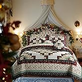 NIUDÉCOR HOME Genuine Patchwork Quilt Sets 100% Cotton California King Size Christmas Bedspread Reversible Vintage Plaid Red Floral Coverlet Bedding Sets 3 Piece