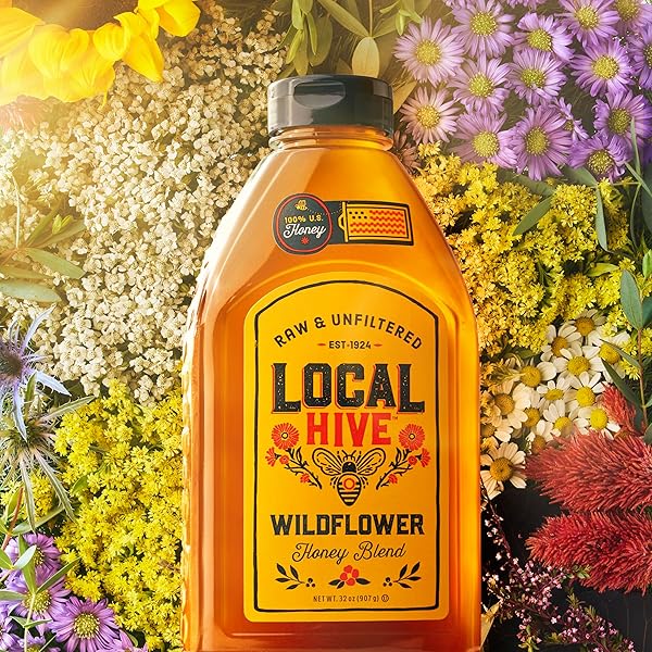 LOCAL HIVE WILDFLOWER RAW & UNFILTERED – 32 OZ | 100% PURE U.S. HONEY | NATURAL SWEETENER SOURCED FROM AMERICAN BEES & BEEKEEPERS | PREMIUM WILDFLOWER BLEND | IDEAL FOR TEA, BAKING & COOKING