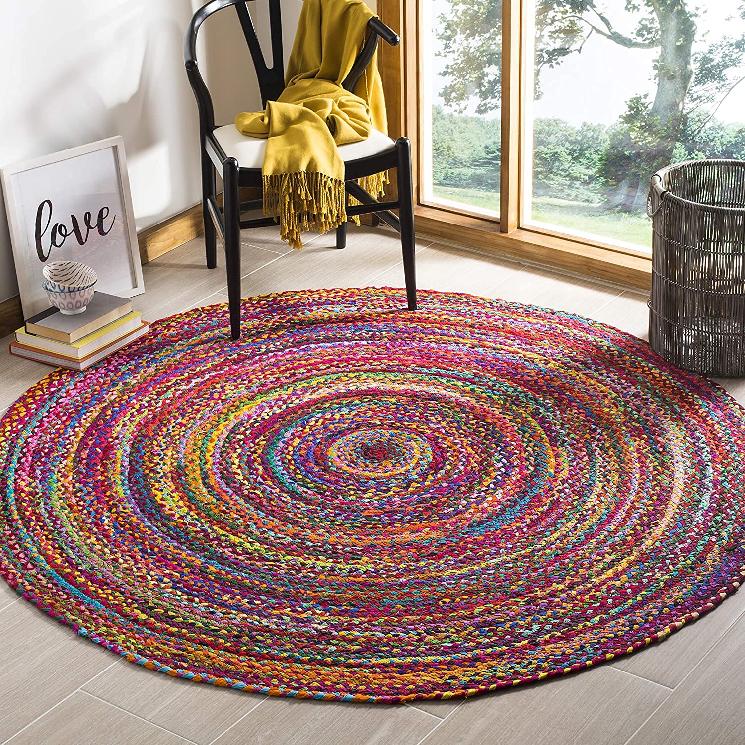 Avgari Creation Rug Cotton Multicolour Round Handmade Braided Reversible Area Rug (60 x 60 Cm (2x2 Feet))