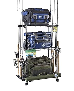 Organisiert Angeln verstellbar 3 Ablagen aus Rolling Tackle Trolley für Angeln Tackle Storage, hält bis zu 12 Angeln, wfr-012