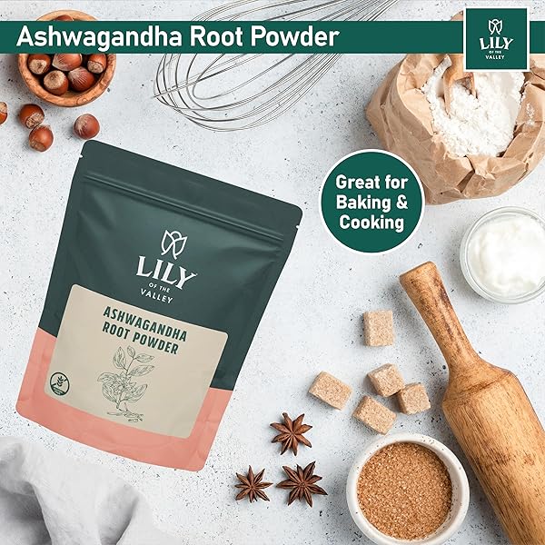 LILY OF THE VALLEY ASHWAGANDHA ROOT POWDER – WITHANIA SOMNIFERA – SOURCED FROM INDIA – NO FILLER NO ADDITIVES – INDIAN GINSENG VEGAN & GLUTEN FREE – PACKED IN RESEALABLE POUCH (16OZ, 453G)