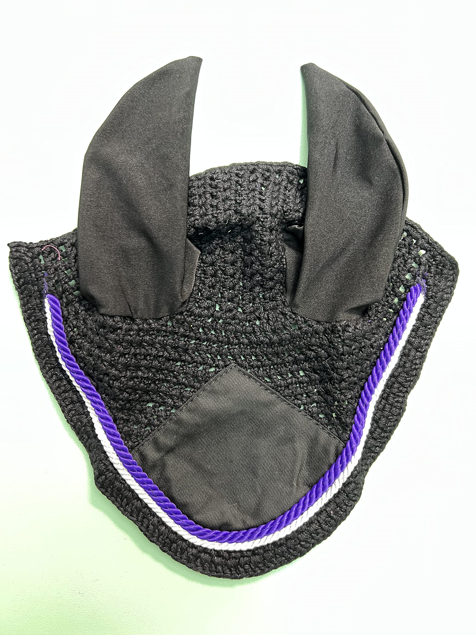 Spire Horse Soft Crochet Fly Veil Breathable Cotton Ear Net Hood Horse fly Control Masks Protector Bonnets (Pony, Royal Blue/Black-Red)