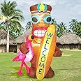 Shappy 5 Ft Inflatable Tiki Flamingo Surfboard Luau Hawaiian Party Decorations Summer Inflatables Outdoor Tiki Blow Up Beach Tropical Pool Surfing Party Supplies(Flamingo)