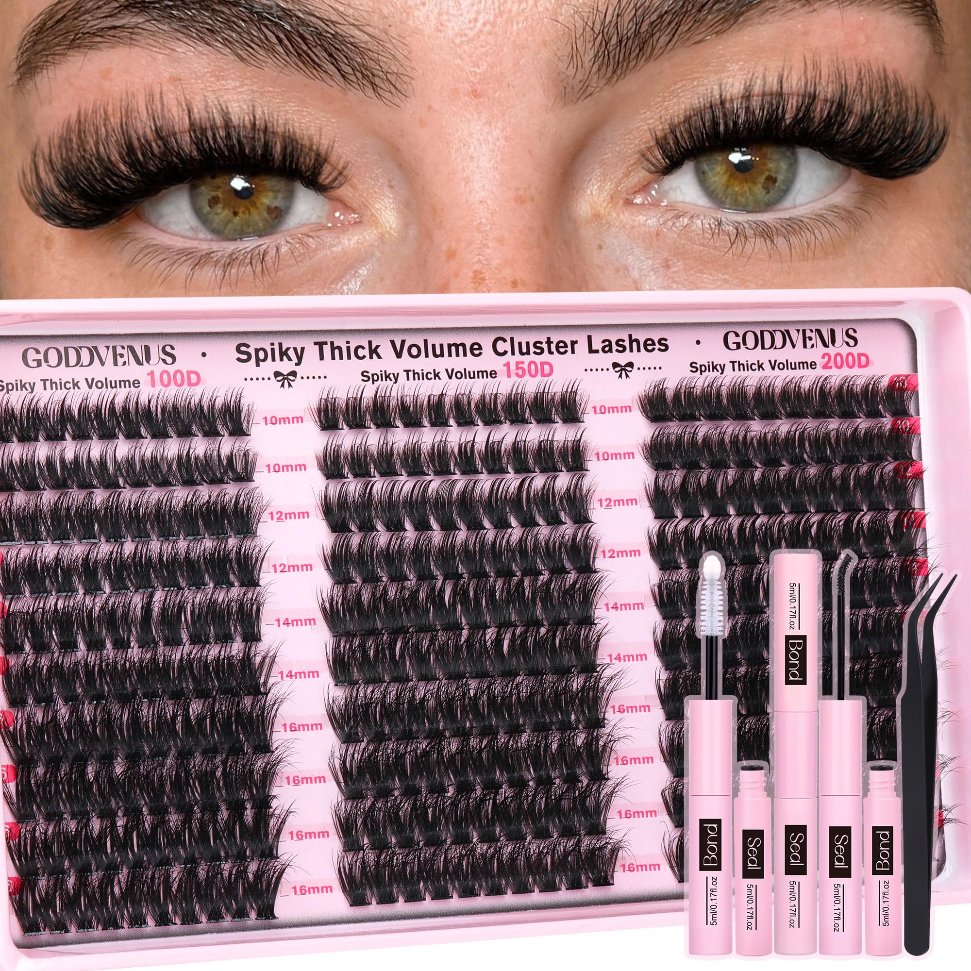 Photo 1 of Goddvenus Fluffy Lash Clusters Kit Thick 100-150-200D Volume Eyelash Clusters Kit 10-16mm Wispy Individual Lashes Kit D Curl Cluster Eyelash Extensions 300pcs DIY Lash Extension for Beginners