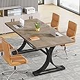 Tribesigns 5FT Conference Table for 4 to 6, 63" W x 31.5" D Modern Meeting Table with Trestle Legs, Grey and Black Business Seminar Tables for Home Office (Grey+Black)