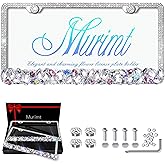 Murimt White License Plate Frames 2 Pack Rhinestone Bling License Plate Sparkle Front License Plate Holder Cover Custom Glitter License Plate Frame Bling Car Accessories for Women