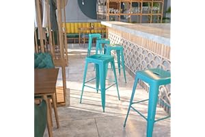 EMMA + OLIVER Commercial Grade 30" H Backless Teal-Blue Indoor-Outdoor Barstool