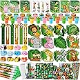 BenLouis 120Pcs Jungle Safari Party Favors Zoo Animals Sticker Stampers Slap Bracelets School Stationery Set Bulk Classroom Prizes for Kids Wild One Party Baby Shower Goodie Bags Fillers