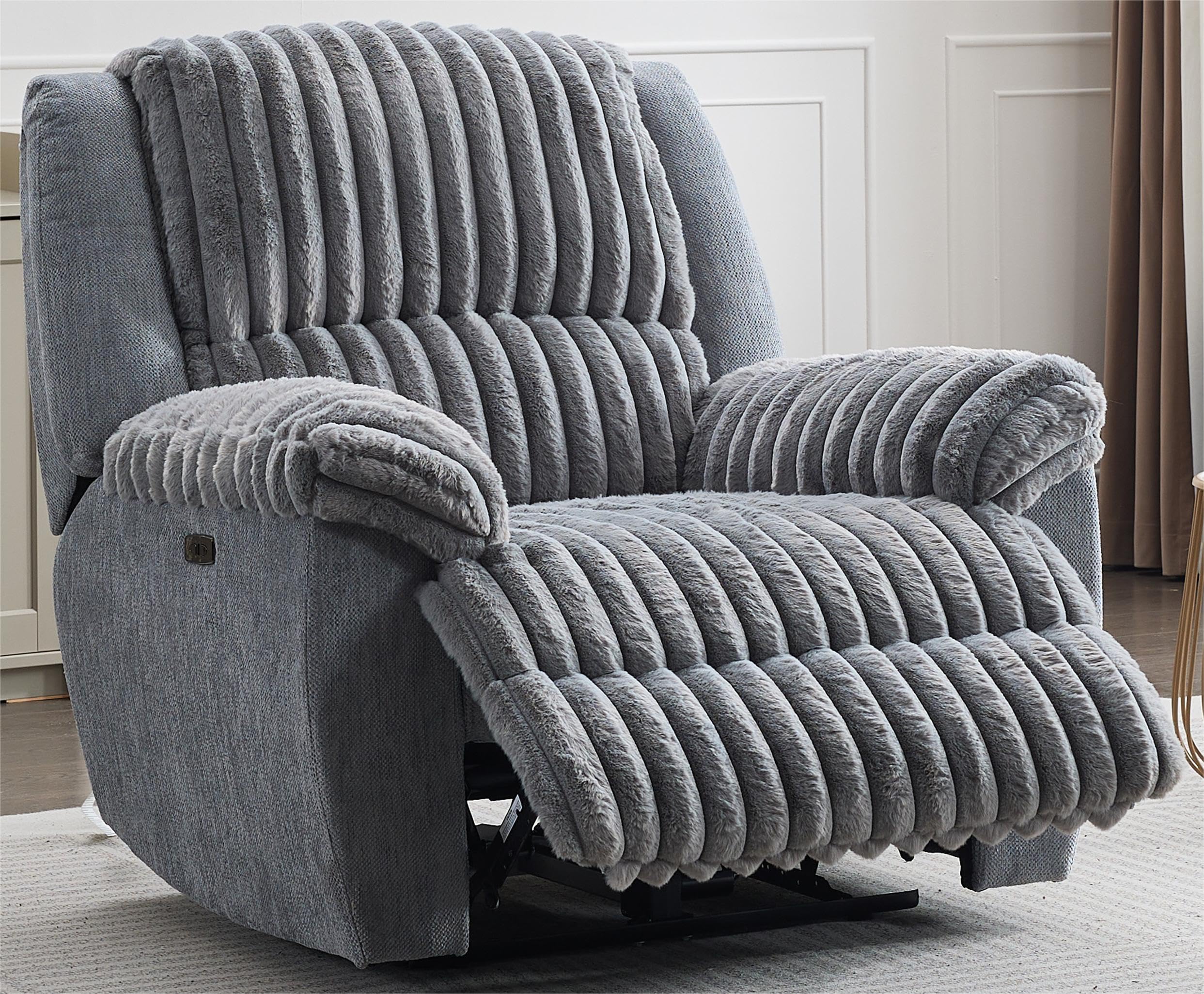 Photo 1 of Oversized Power Recliner Chairs Zero Gravity for Big and Tall Man Plush Fabric Electric Extra Large Recliners Soft Reclining Theater Seating for Living Room with USB Port 26" Seat Width Gray