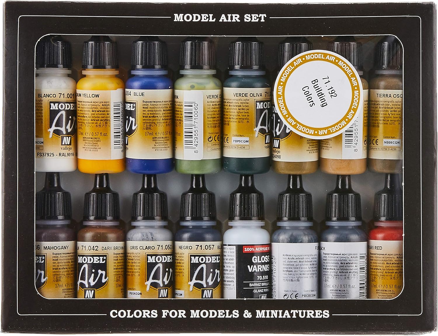 Vallejo Building Set Model Air Paint, 17ml (Pack of 16), Paints