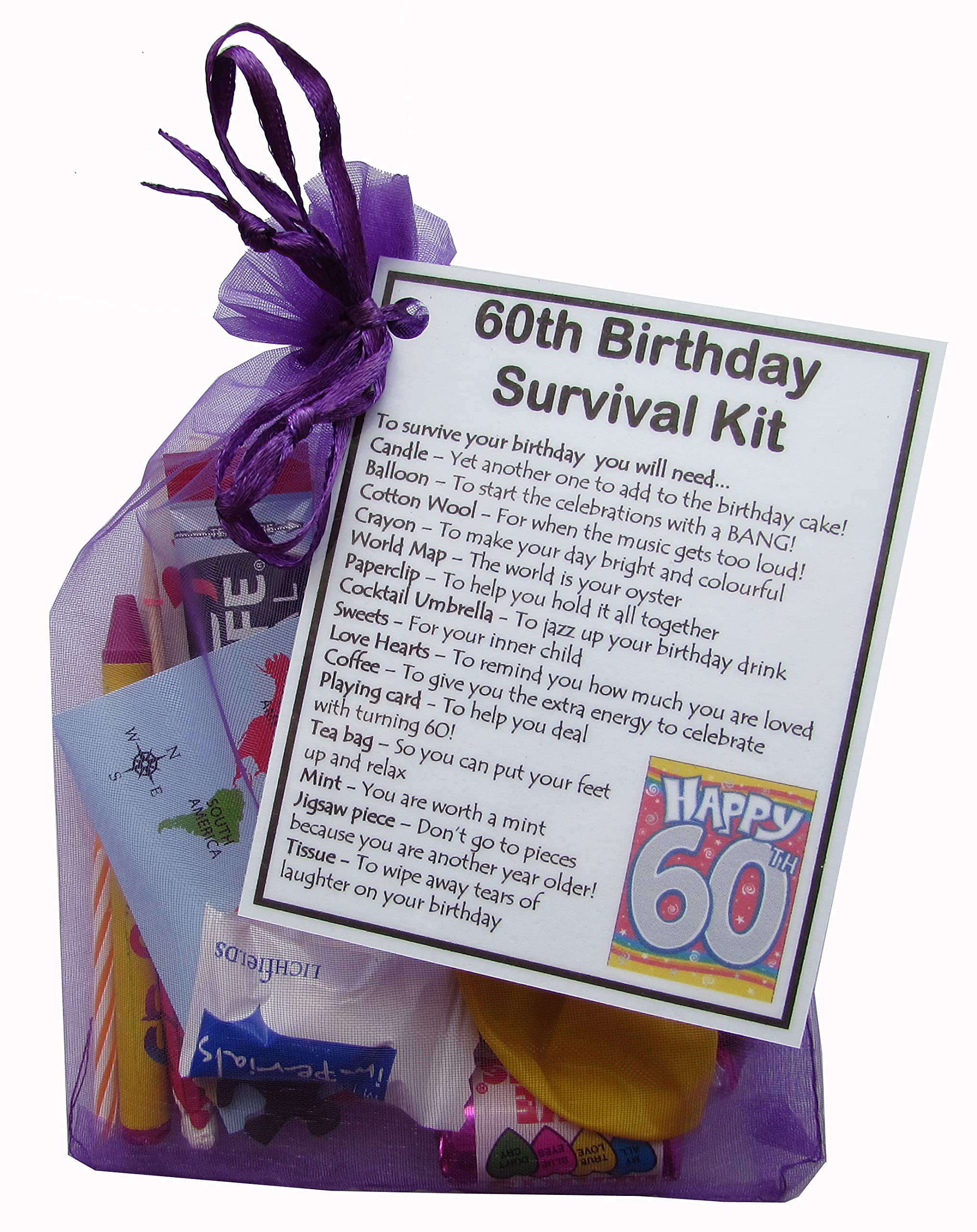 60th Birthday Gift - Unique Novelty survival kit - 60th Birthday for her, Sixtieth, Fun, Sentimental Present
