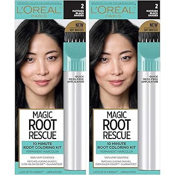 Amazon Com L Oreal Paris Magic Root Rescue 10 Minute Root Hair Coloring Kit Permanent Hair Color With Quick Precision Applicator 100 Gray Coverage 2 Black 2 Count Beauty