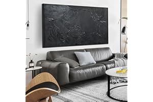 HUBOSKN Black Abstract Hand Painted Wall Art for Living Room - Minimalist Large Canvas Wall Art for Office - Frames Wall Decor Bedroom Size 29" x 59"