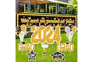 KMUYSL Large Graduation Decorations Class of 2024 Yard Sign - 8Pcs Glitter Congrats Grad Yard Signs 2024 and Proud of You Banner Backdrop with Stakes for Outdoor, Lawn Party Decor