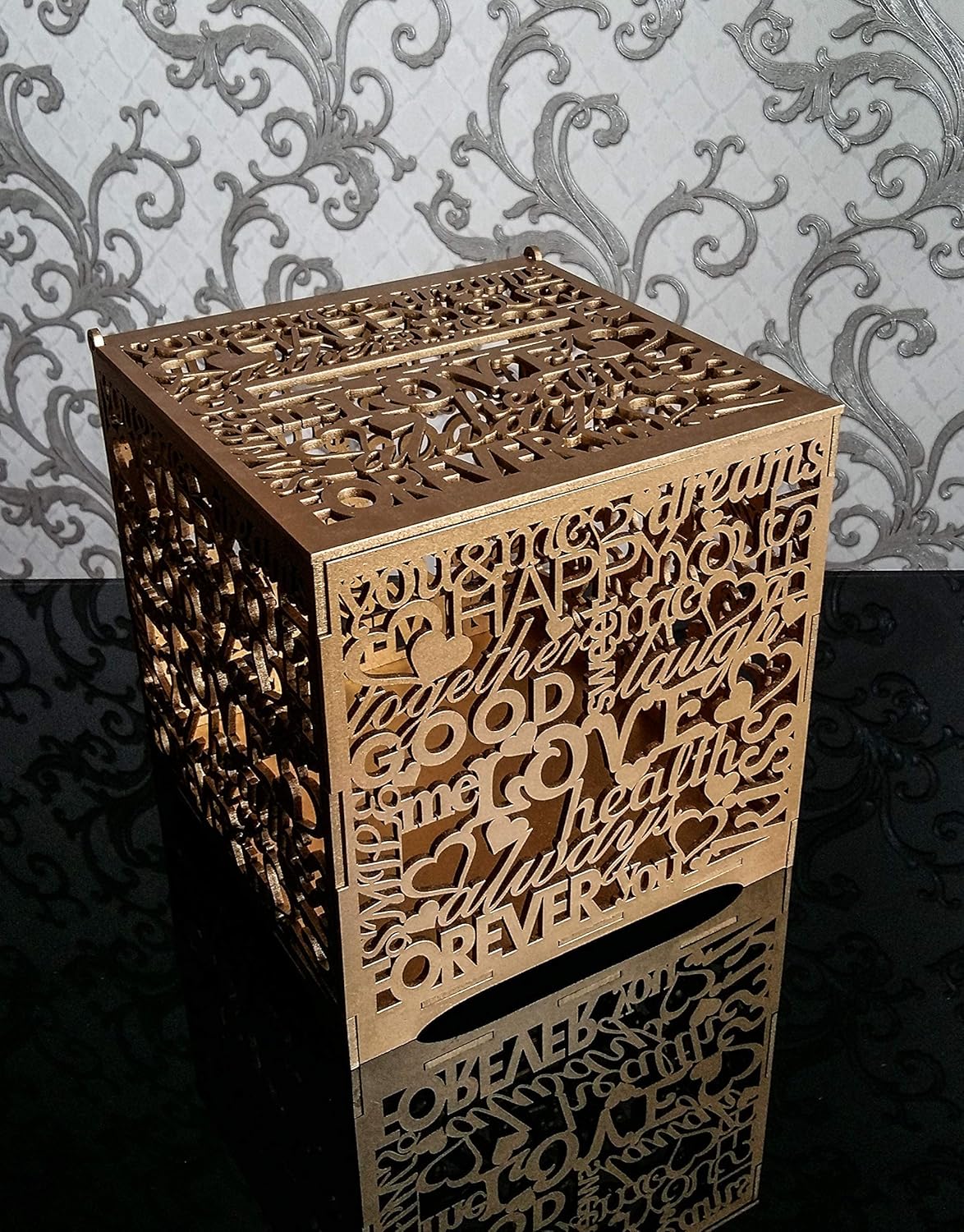 Gold gift card box for wedding. Gold wedding envelope box