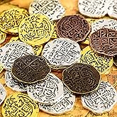 Hicarer 35 Pieces Metal Pirate Coins Spanish Doubloon Replicas Pirate Treasure Coin Toys for Party Favor Decorations, Bronze,