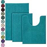 Urvoix Bathroom Rugs Sets 3 Piece, Chenille Bathroom Rug Non-Slip Bath Rug, Ultra Soft, Washable, Super Absorbent Bath Mats for Bathroom, Toilet and Tub (Teal Blue)
