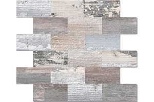 DEWOO 20-Sheet Peel and Stick Wall Tiles PVC Backsplash back splash stick on tiles for kitchen Bathroom (13.5" x 11.4"，Rustic Baywood）