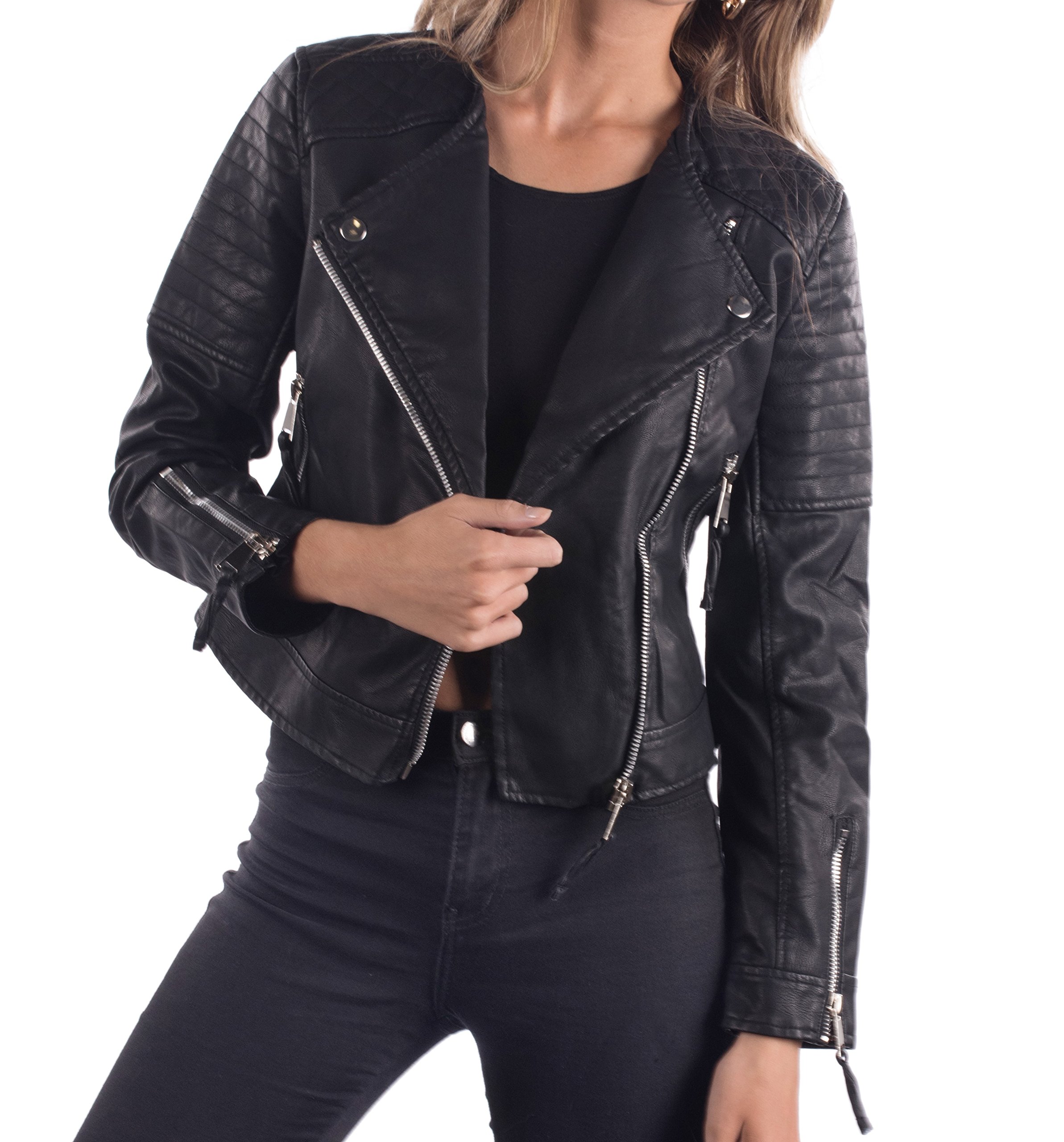 Galleon - Philomena Petti Ladies Faux Leather Motorcycle Jacket, Womens ...