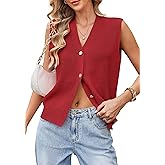 Sweater Vest Women Sleeveless Cardigans Knit Vest Top Trendy Summer Button Up Sweater Tank Tops