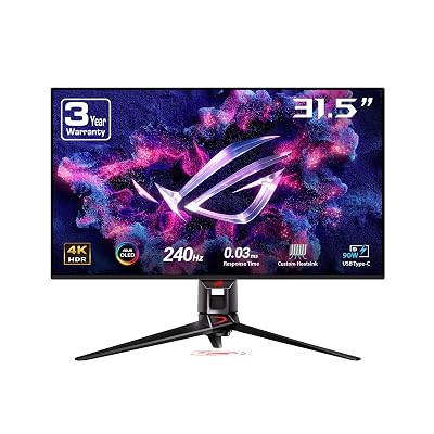 ASUS ROG Swift 32” 4K OLED Gaming Monitor (PG32UCDM) - UHD (3840 x 2160), QD-OLED, 240Hz, 0.03ms, G-SYNC Compatible, Custom Heatsink, Graphene Film, 99% DCI-P3, True 10-bit, 90W USB-C