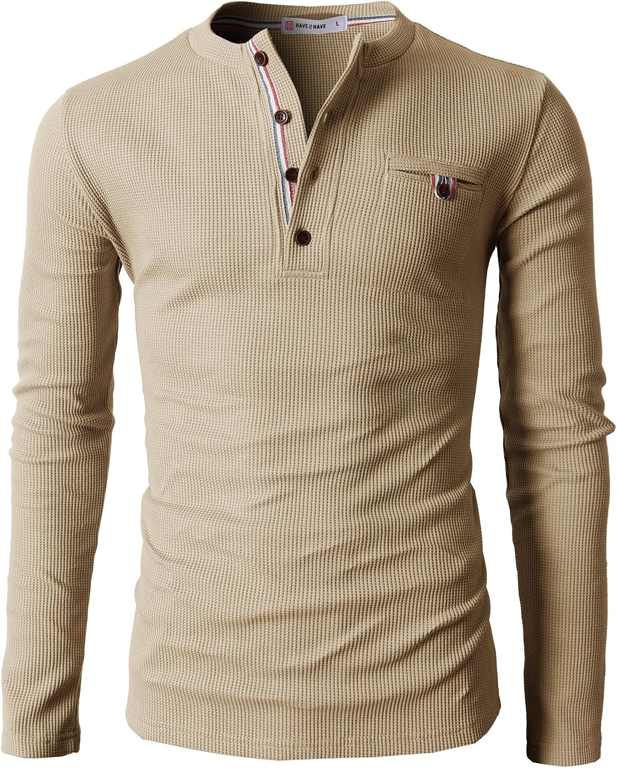 H2H Mens Casual Slim Fit Henley Long Sleeve T Shirts of Waffle Cotton: Clothing