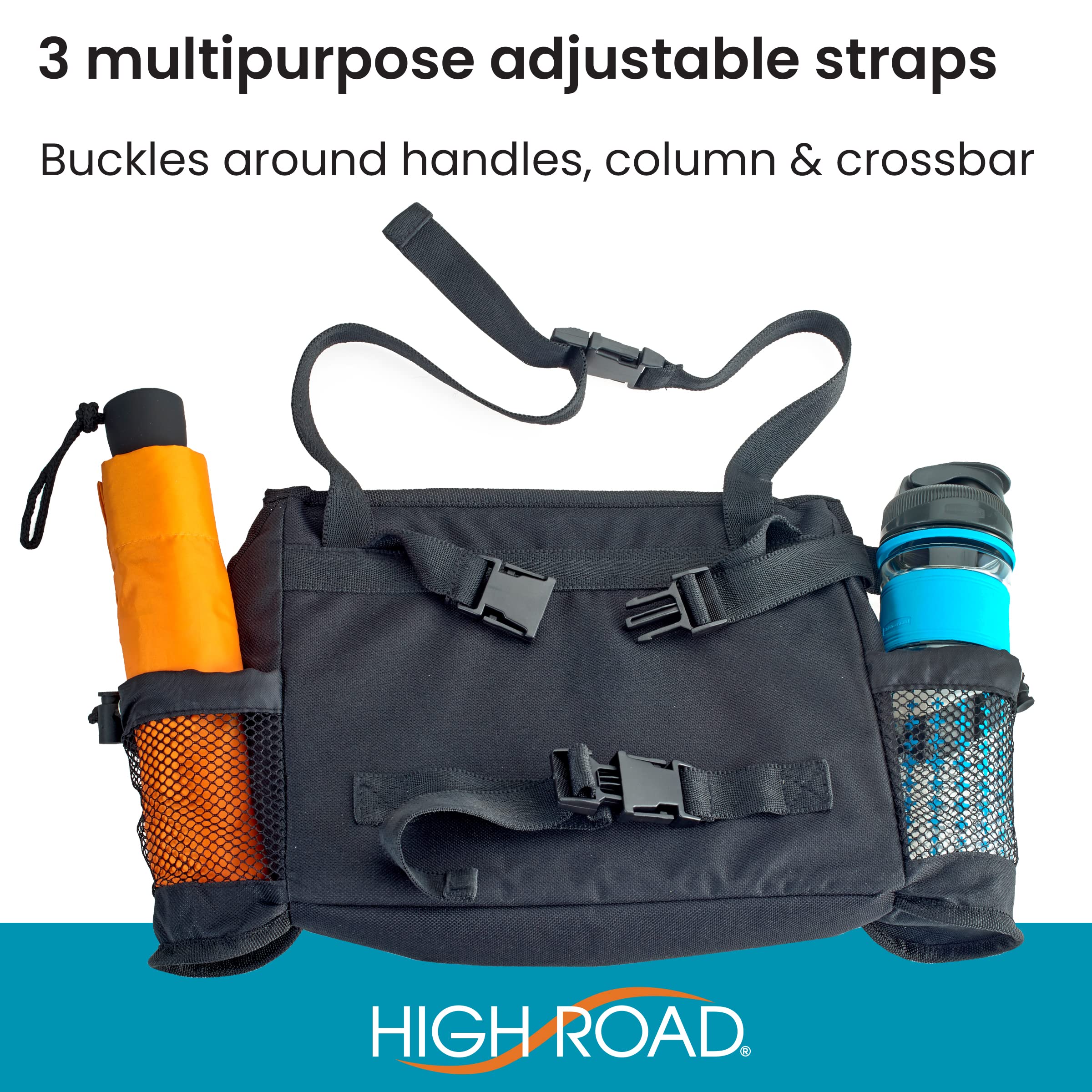 High Road Mobility Scooter Bag, Walker Caddy and Wheelchair Storage Bag - 8-Pocket Mobility Organizer with Bottle and Cup Holder for Wheelchairs, Walkers and Scooters