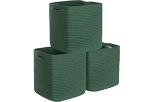 MINTWOOD Design 3-Pack 11x11 Inch Cube Storage Bin, Woven Storage Cube Organizer, Closet Organizer, Cute Square Storage Bins, Decorative Classroom Bathroom Pantry and Shelf Baskets, Green