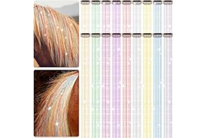 Juexica 18 Pcs Horse Accessory Clip in Hair Extensions for Mane and Tail Tack Stuff Pony Hair Tinsel for Halloween Western Bride Horse Lover and Girls Birthday(Vivid Color)