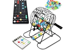 Queensell Bingo Game for Adults - Best Board Game With Metal Cage, Balls Set, and Cards - Family Game for Large Groups