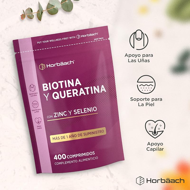 Biotina Max con Keratina Zinc y Selenio - + de 1 Año de Suministro