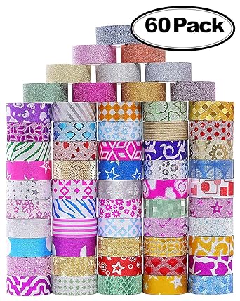 60 Rolls Glitter Washi Tape Set Washi Masking Decorative Tapes For Diy Decor Planner Scrapbooking Adhesive School Party Supplies Amazon De Business Industry Science