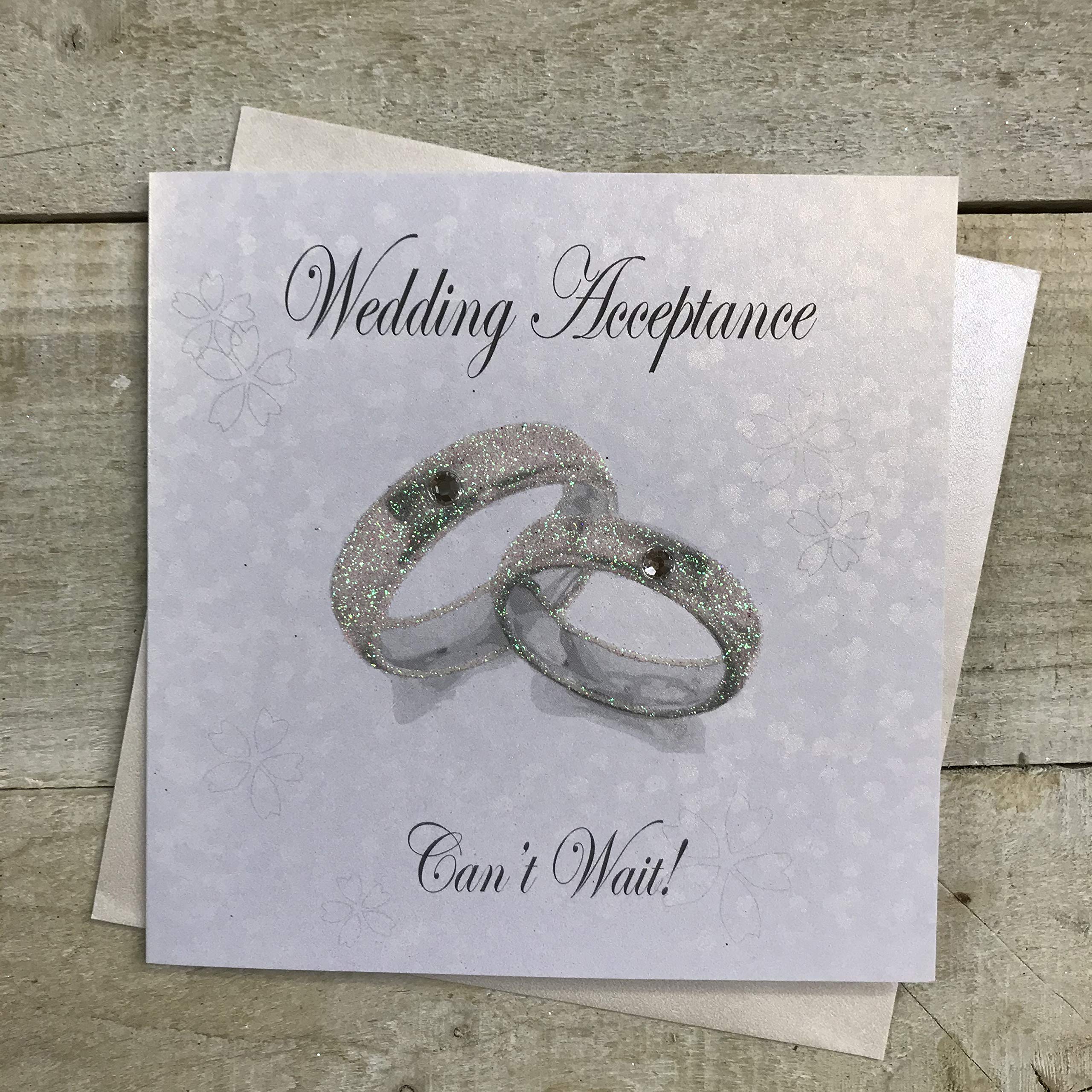 white cotton cards Handmade Wedding Acceptance Can't Wait Wedding Bands Acceptance Card, White, PD257