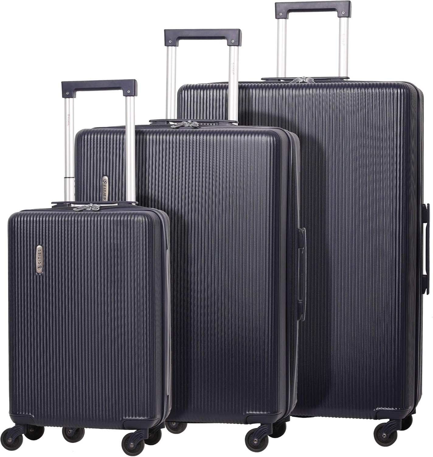 5 Cities Lightweight ABS Hard Shell 3 Piece Luggage Suitcase Set with 4