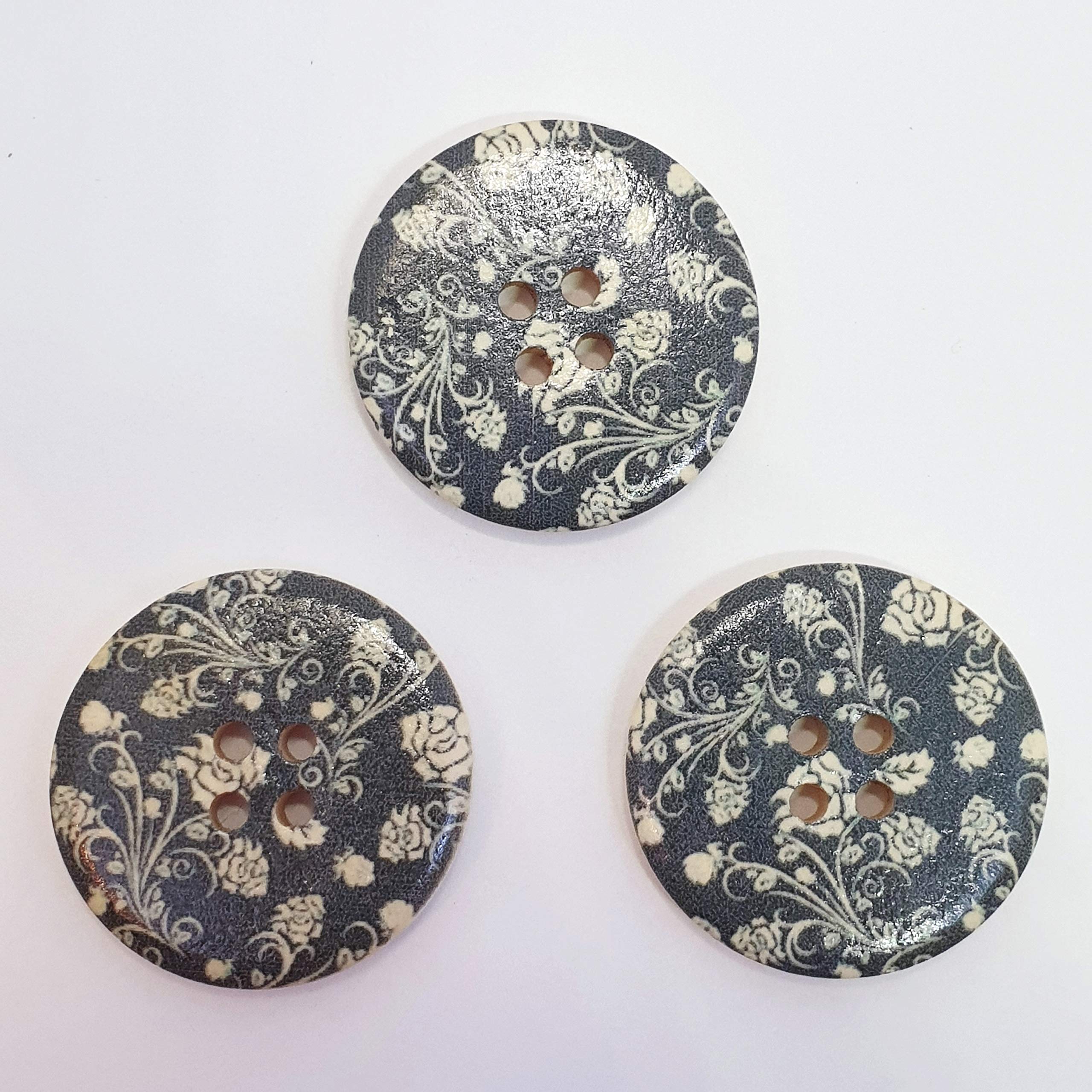 MajorCrafts® 16pcs 30mm Black Rose Flower 4 Holes Round Wood Large Sewing Buttons Needlework Arts and Crafts Embellishments