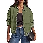 Glamaker Womens Oversized Denim Jacket Trendy Casual Zip Up Long Sleeve Loose Fit Jean Jackets Outfits Outerwear