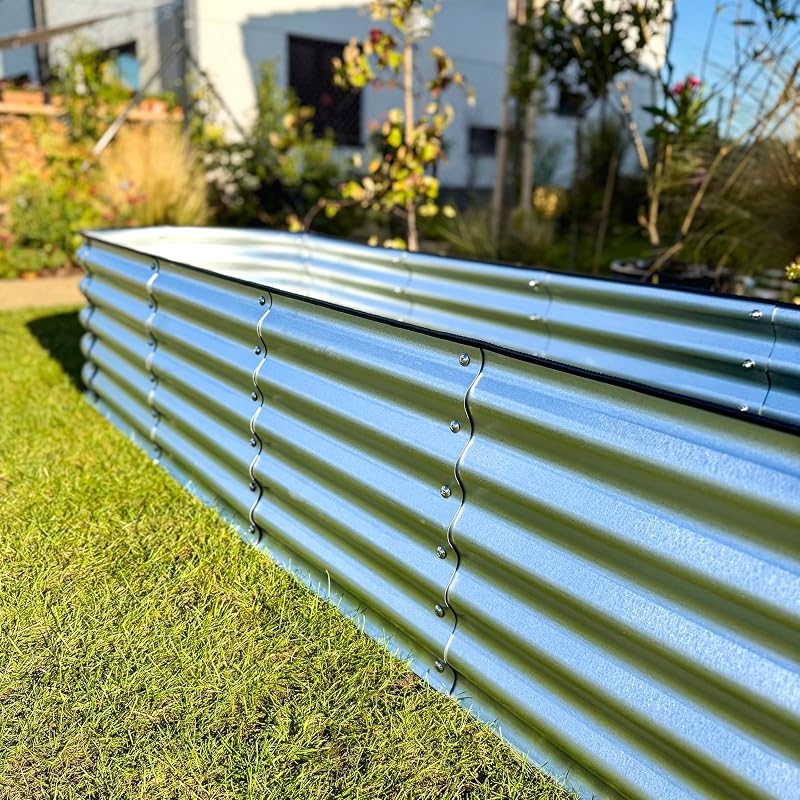 Potager Surélevé en Métal 240x60x43 cm - Bac Potager Extérieur Modulaire 9-en-1 - Jardinière Surélevée en Acier Premium, Inoxydable - Durée de Vie Minimum 20 Ans, Argenté