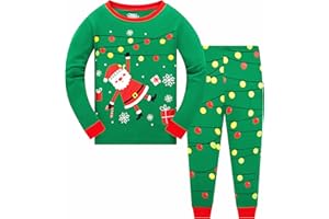 Akyzic Kids Christmas Pajamas 100% Cotton Long Sleeve Matching Holiday Pjs Set Toddler Boys Girls Xmas Jammies 3t -10t