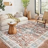 COZYLOOM Washable Rug 6x9 Vintage Medallion Area Rug Oriental Floral Distressed Rug Non-Slip Backing Accent Rug for Bedroom Living Room Playroom Nursery Home Office Dorm Rust