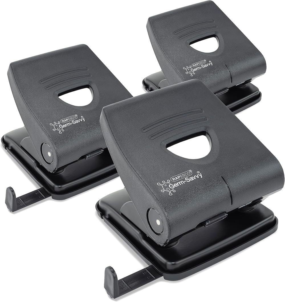 Rapesco 1738 Germ-Savvy Antibacterial 2-Hole Punch 30 Sheet Pack of 3