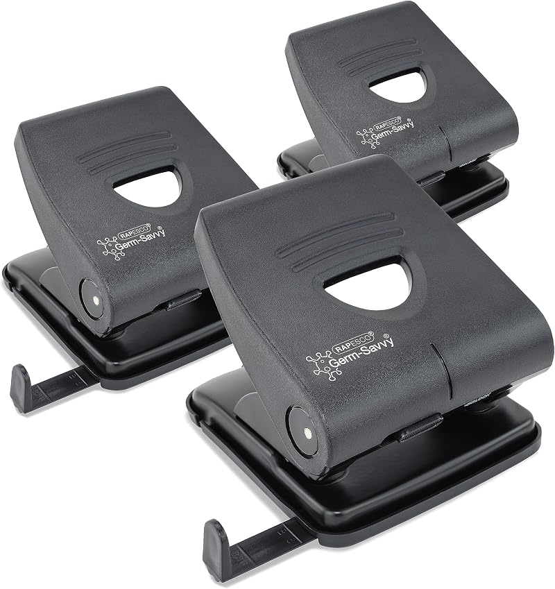Rapesco 1738 Germ-Savvy Antibacterial 2-Hole Punch 30 Sheet Pack of 3