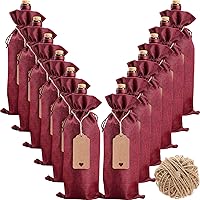 Burlap Wine Bags Wine Gift Bags, 12 Pcs Wine Bottle Bags with Drawstrings, Tags & Ropes, Reusable Wine Bottle Covers for…