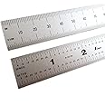 Shinwa 12" 300 mm English Metric Rigid (1.250 wide x .040 thick) Zero Glare Satin Chrome Stainless Steel E/M Machinist Engineer Ruler/Rule with Graduations in 1/64, 1/32, mm and .5mm Model H-3412C