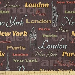 Ambesonne City Fabric by The Yard, Famous Places of