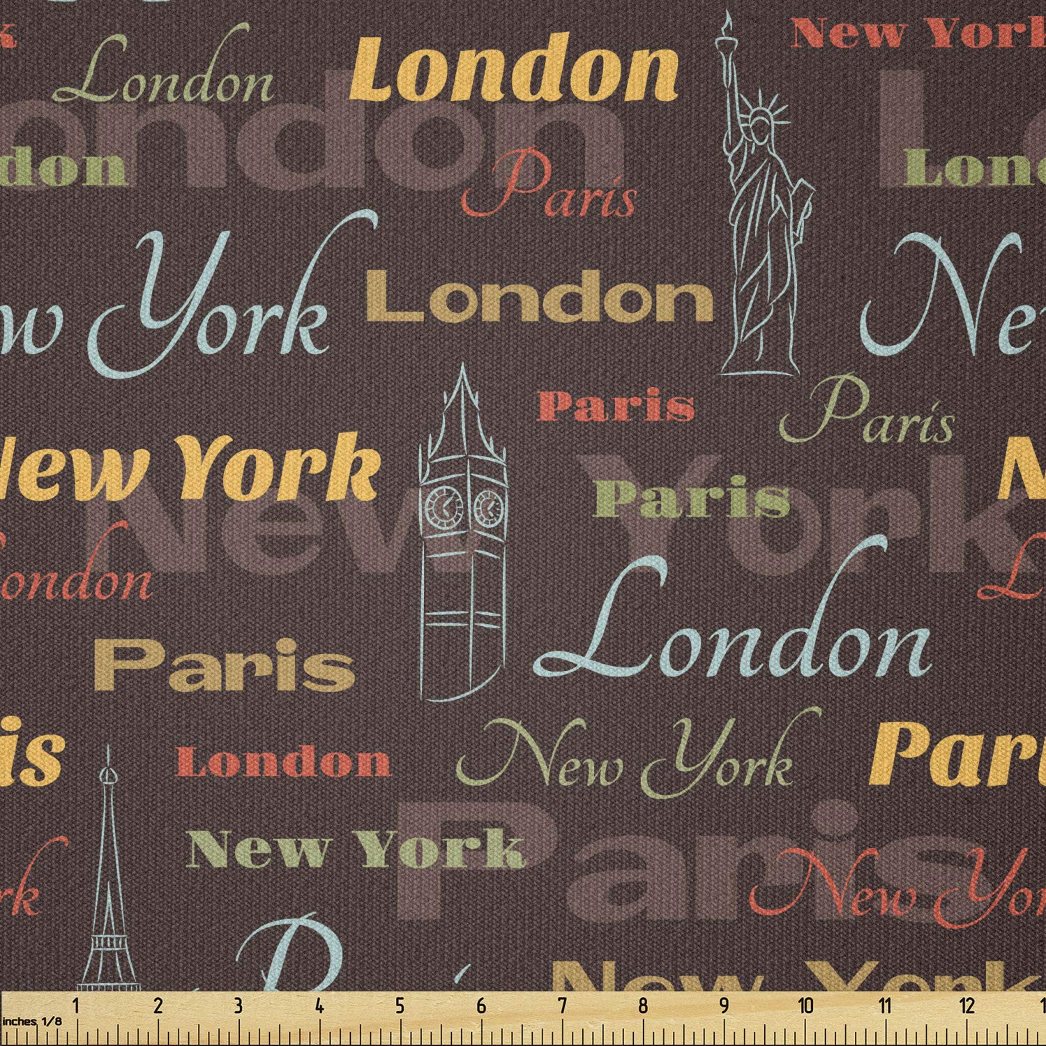 Ambesonne City Fabric by The Yard, Famous Places of