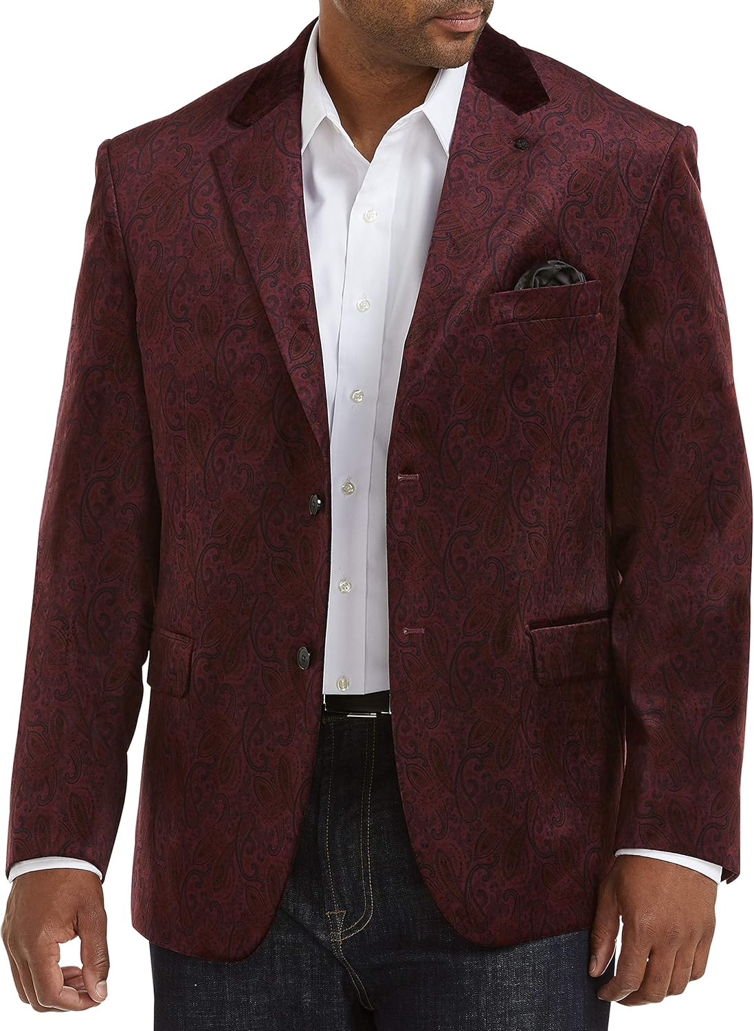 Oak Hill by DXL Big and Tall Paisley Velvet Sport Coat, Burgundy, 2XL